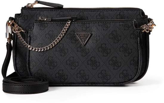 GUESS Sac à épaule bandoulière Noelle II Double Pouch Crossbody Bag Coal Logo Gris foncé