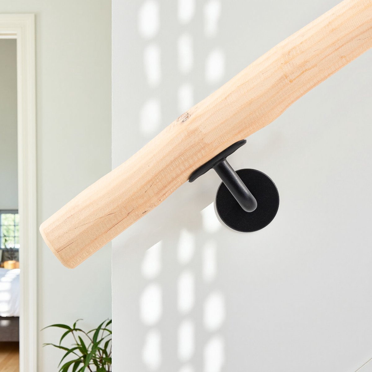 Trapleuning Boomstam - Kleur: Naturel – Lengte: 100 cm – Inclusief 2 zwarte leuninghouders