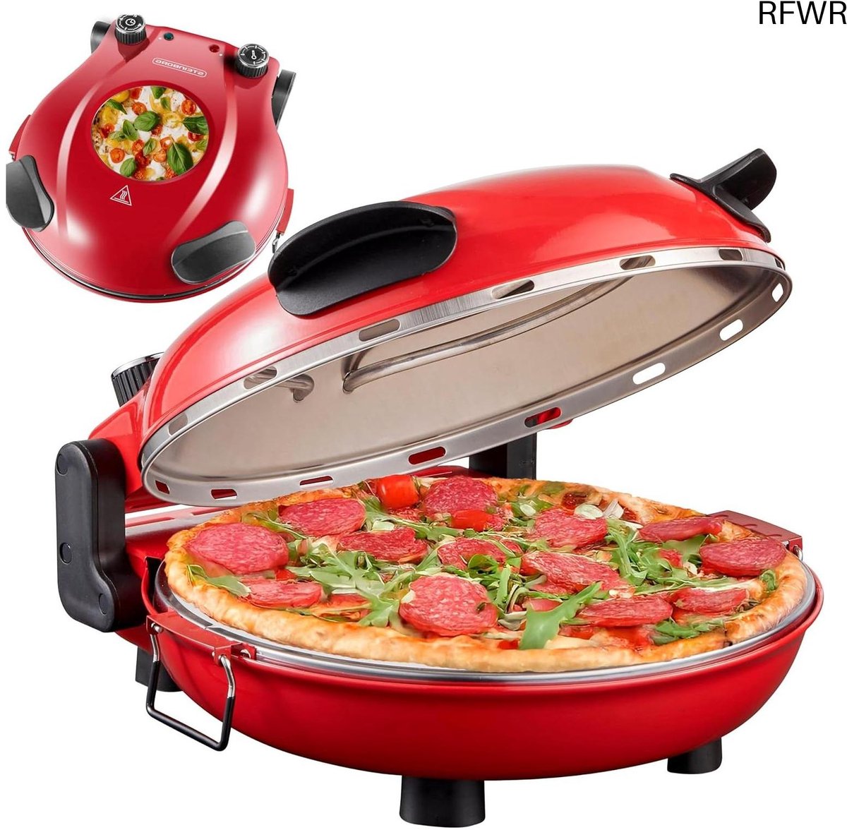 RFWR® Elektrische pizzaoven met 32 cm pizzasteen en 390 °C voor perfecte pizza's thuis