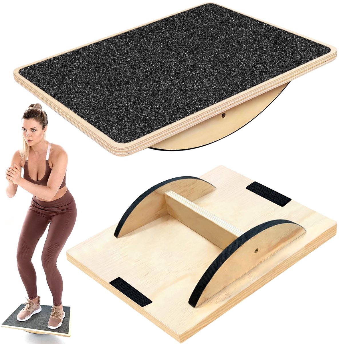 Ibenzoa® Houten Balansbord voor Volwassenen - 360 Graden Wobble Board met Antislip Ontwerp voor Fysiotherapie en Oefeningen