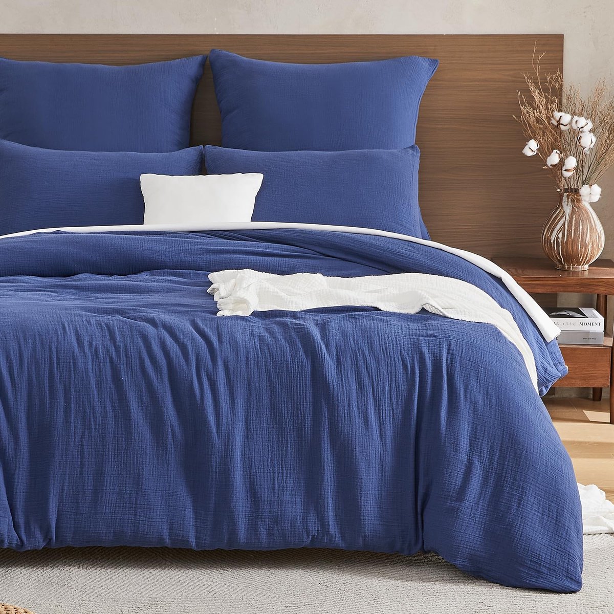 Ibenzoa Mousselin Zomer Beddengoed Set van 100% Katoen met Oeko-Tex Certificering in Donkerblauw - Inclusief Dekbedovertrek en Kussensloop