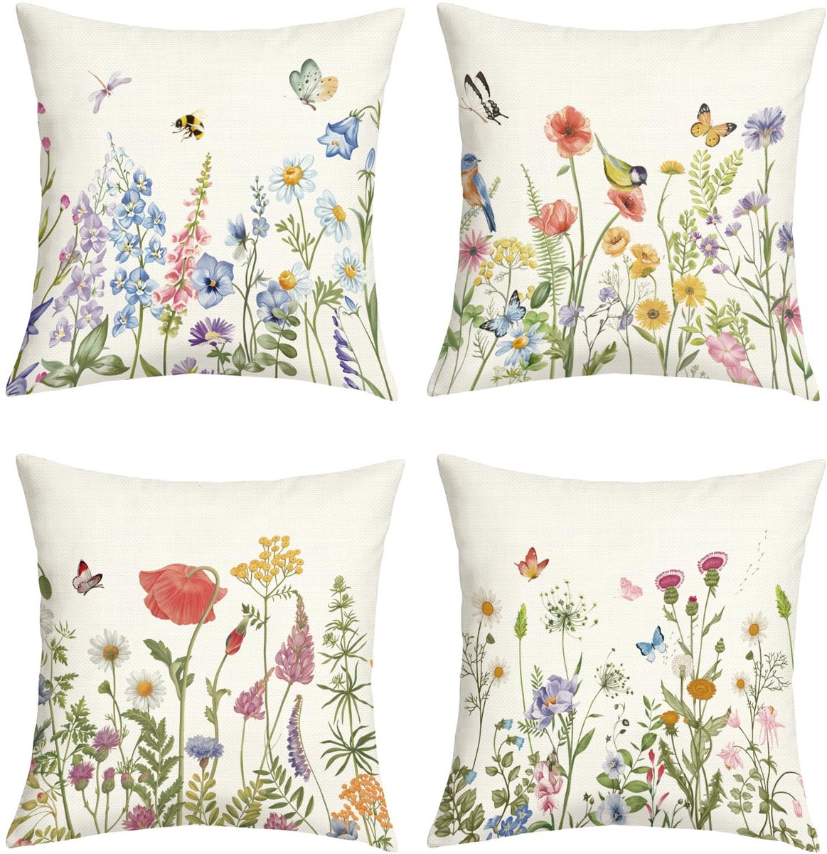Ibenzoa Kleurvolle Bloemen Kussenhoezen Set van 4 voor Zomer en Lente Decoratie bloemen 5