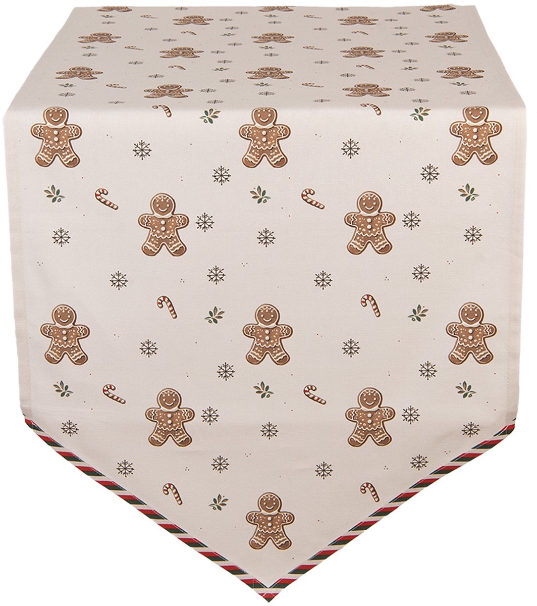 Clayre & Eef Tafelloper 50x160 cm Beige Katoen Gingerbread man