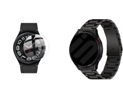 Strap-it Titanium Horlogeband + Screenprotector - Geschikt voor Samsung Galaxy Watch 6 Classic 47mm & Galaxy Watch Ultra / Ultra 2025 47mm - Luxe schakelarmband - Lichtgewicht & duurzaam - Zwart