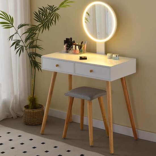 TEENFON Coiffeuse avec LED miroir et station de charge, Coin Coiffeuse TEENFON Coiffeuse avec LED miroir et station de charge, Coin Coiffeuse