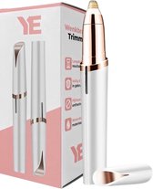 Wenkbrauw Trimmer - Gezichtsontharing Dames - Gezichtshaar Verwijderen Vrouw - Elektrische Precisietrimmer - Epilator - Leuk Cadeau voor Vrouwen - USB Oplaadbaar - Wit + Gratis E-book t.w.v. €20 Cadeau