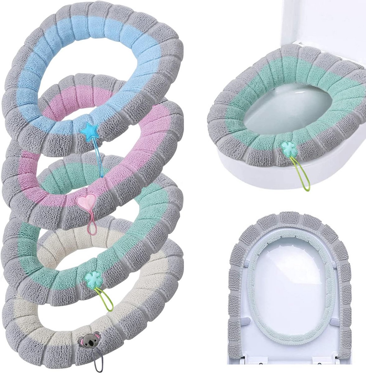 Set van 4 Zachte Toiletzittingen met Handvat - Wasbare en Rekbare Wc-Deels
