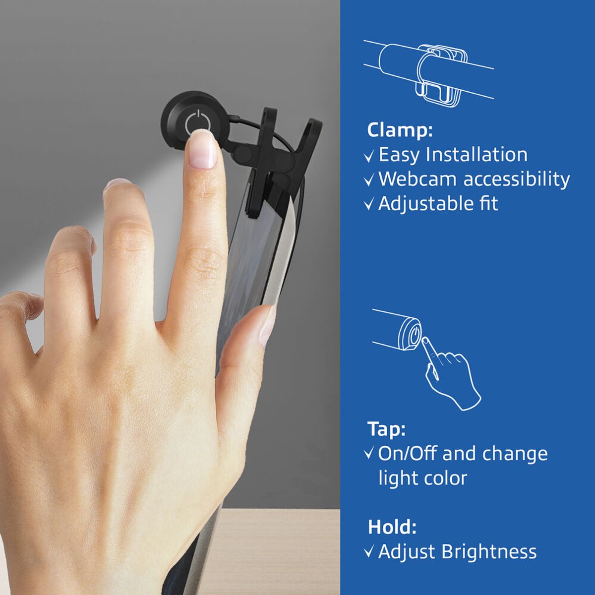 ACT Clip-on laptop ledlamp, dimbaar, voeding via USB AC8050 thumbnail 3