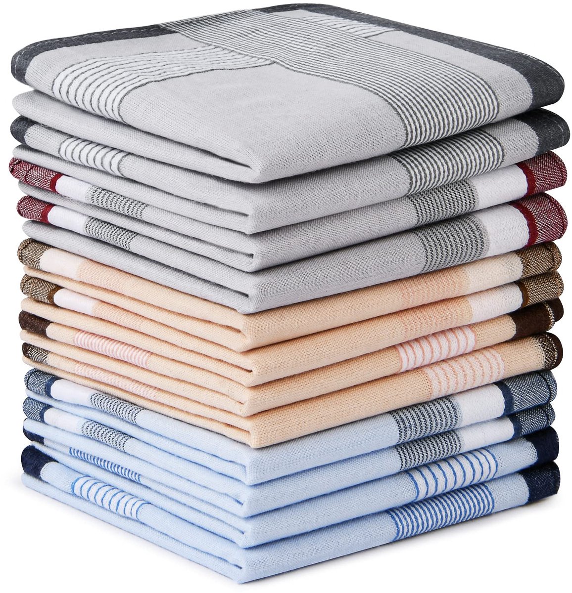 Ibenzoa® Traditionele Heren Zakdoekenset van 12 Stuks in Verschillende Kleuren en Patronen