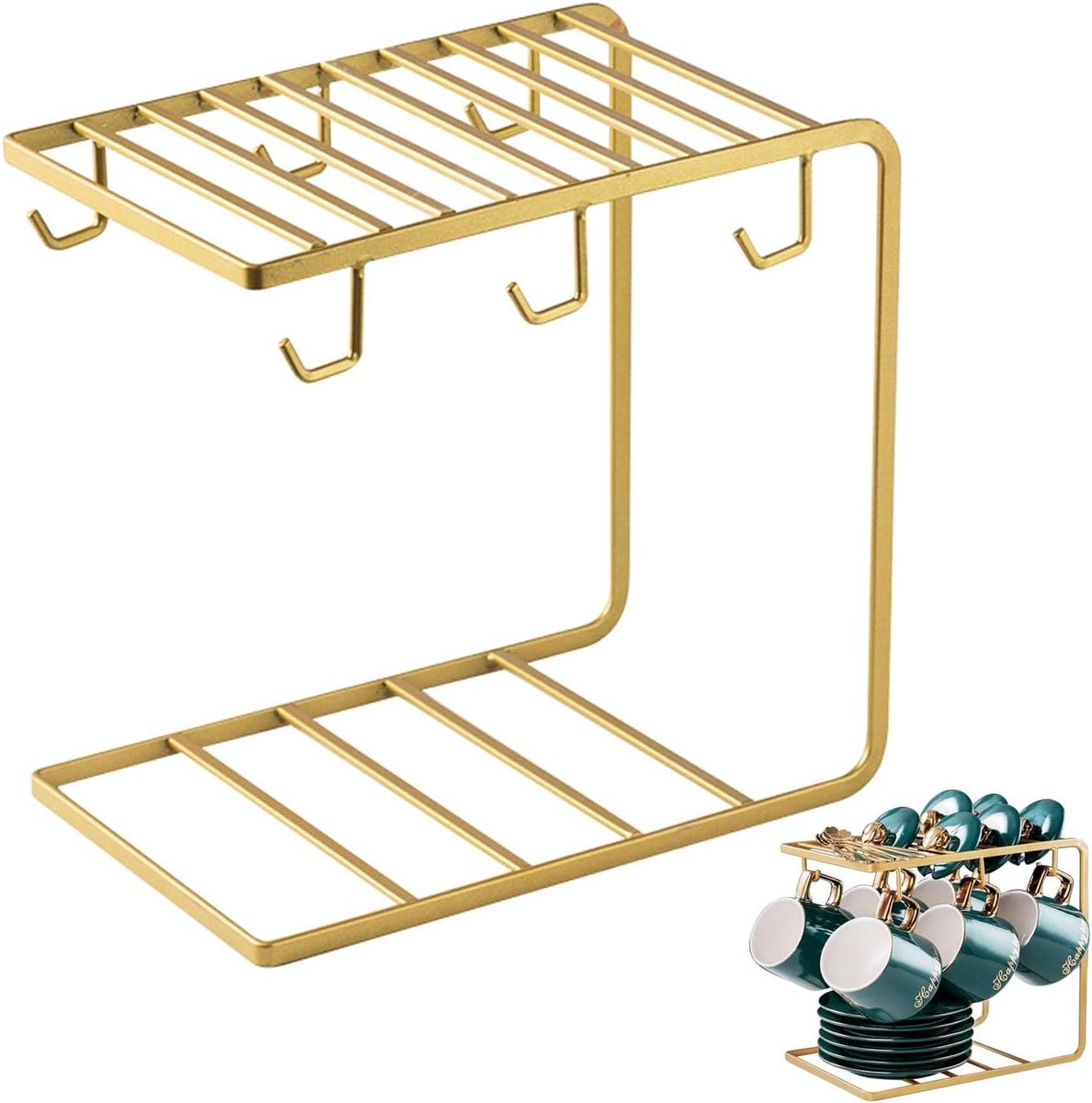 Metalen bekerhouder voor keuken - Bekerhouder om op te hangen voor koffiekopjes en theekopjes (goud)
