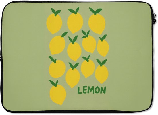 Housse pour ordinateur portable 13 pouces - Motif citrons - Feuilles - Jaune - Dimensions intérieures 32 x 22,5 cm - Dos noir