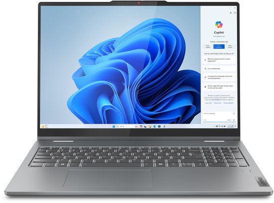 Lenovo IdeaPad 5 2-in-1 16AHP9 AMD Ryzen™ 7 8845HS Hybride (2-in-1) 40,6 cm (16") Touchscreen WUXGA 16 GB LPDDR5x-SDRAM 1 TB SSD Wi-Fi 6 (802.11ax) Windows 11 Home Engels Grijs - Lenovo - Hoofdafbeelding