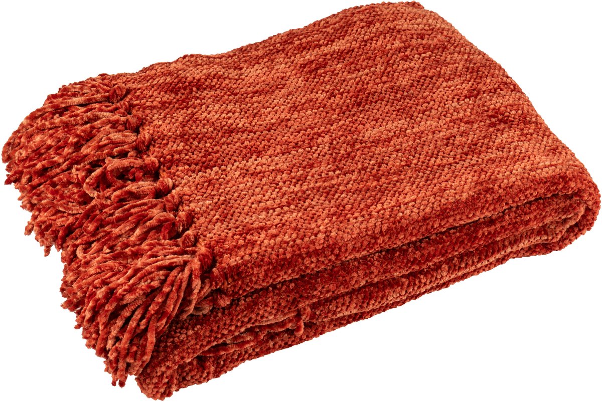 J-Line deken Chenille - polyester - bruin