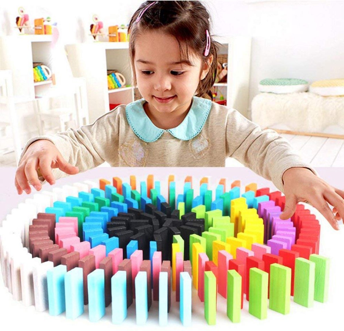 TRANKIELO® - 120-Delige Set Houten Domino voor Kinderen – Educatief Bouw- en Racespel – Kleurrijk Speelgoed - Ideaal als Verjaardagscadeau