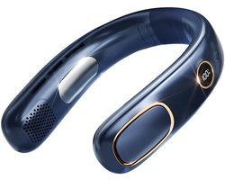 Nekventilator - Handenvrije Draagbare Ventilator op Batterijen - 5 Snelheden - USB Nekkoeler voor Binnen & Buiten - Aanpasbare Breedte - Digitaal Display - 4-12 Uur Werktijd (Blauw)