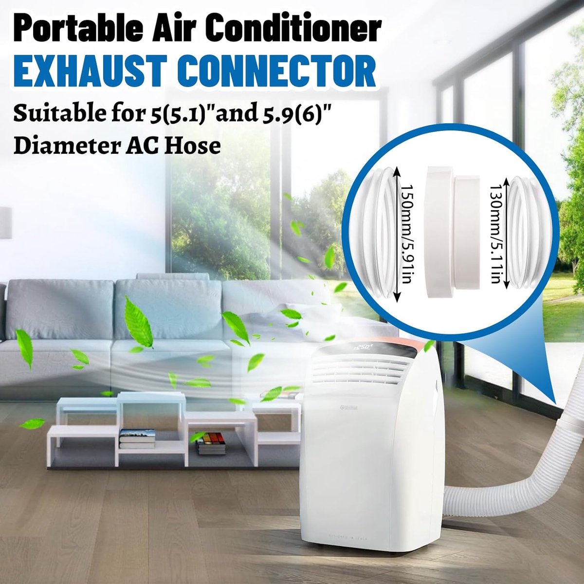 Koppelstuk Mobiele Airco Afvoerslang - Ø130mm/Ø150mm - Slangverlenging - Goed afdichtingseffect - Afvoerslang adapter raam voor Ø130mm/Ø150mm airconditioningsslang accessoires - Eenvoudig te installeren – foto 4
