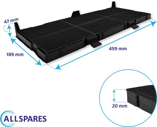 AllSpares Filtre à charbon pour hottes aspirantes adapté à Bosch Siemens Neff 11025806 / Bosch DSZ4561 / Siemens LZ45610 / Neff Z54TC02X0(462x198x30mm)