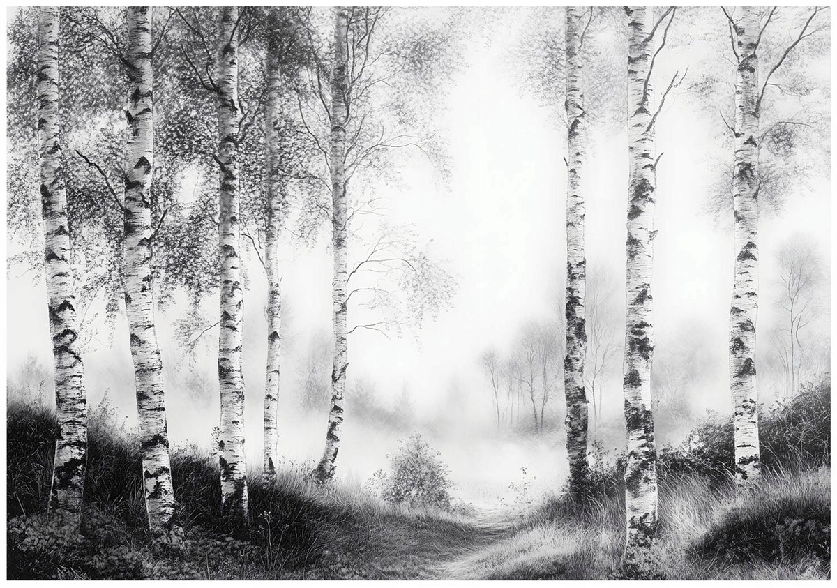 WALLARENA - Fotobehang - 400x280 cm - zwart-wit bos bomen fototapet voor slaapkamer en woonkamer van vliesbehang