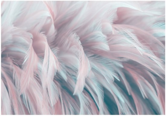 WALLARENA - Fotobehang - 150x105 cm - kleurrijke roze veren fototapet voor slaapkamer en woonkamer