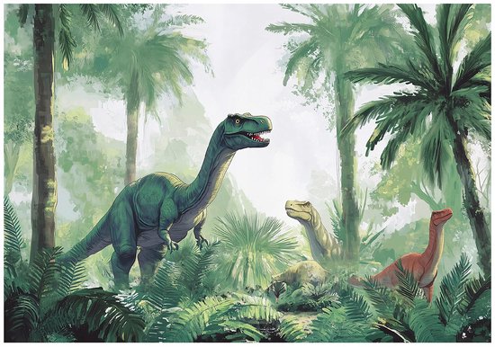 WALLARENA - Fotobehang - 300x210 cm - fotobehang voor jongens met dinosaurussen in de jungle