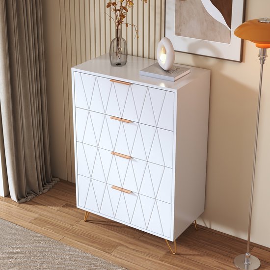 Buffet 4 tiroirs, commode, commode, meuble d'appoint, meuble étroit pour salon, chambre, couloir 60x34x90cm, blanc