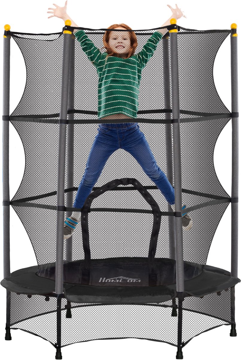 HOMCOM-Kinder Trampoline-Stahl, Kunststoff-140L x 140B x 190H cm-Schwarz van Homcom