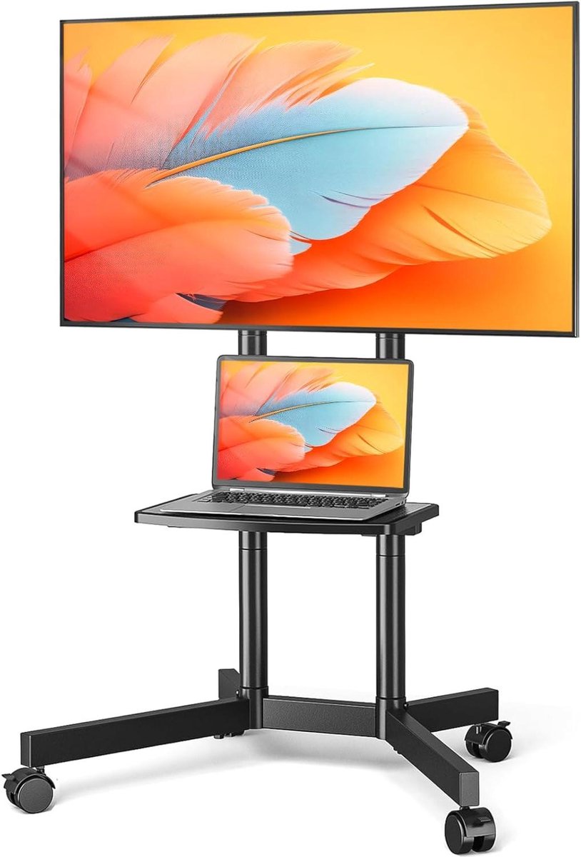 Roll-up TV Stand with Wheels for 32-70 inch Televisions - Height-Adjustable & Mobile TV Trolley with Shelf - Up to 40 kg - Max VESA 400x400 mm