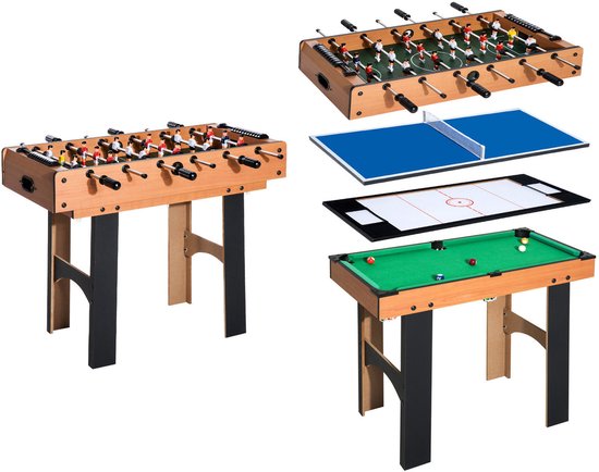 4 in 1 - Voetbaltafel - Tafelvoetbal - Pooltafel - Hockey - Tafeltennistafel - 87 x 43 x 73 cm