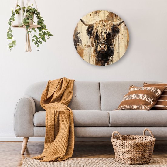 Highlander écossais - Tableau rond vache - Panneau mural rond animal - Expressionnisme - Décoration murale Forex - Posters et tableaux - Cercle mural Forex 50x50 cm