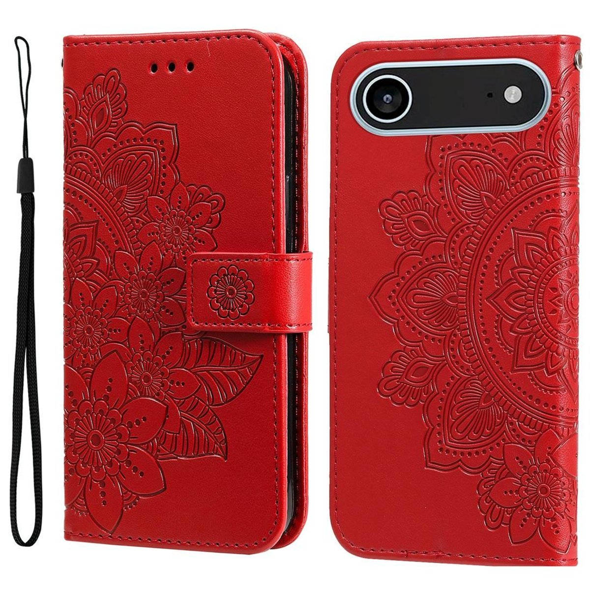 Mobigear Telefoonhoesje geschikt voor Apple iPhone Air Hoesje | Mobigear Flowers Bookcase Portemonnee | Pasjeshouder voor 3 Pasjes | Telefoonhoesje voor Pinpas / OV Kaart / Rijbewijs - Rood