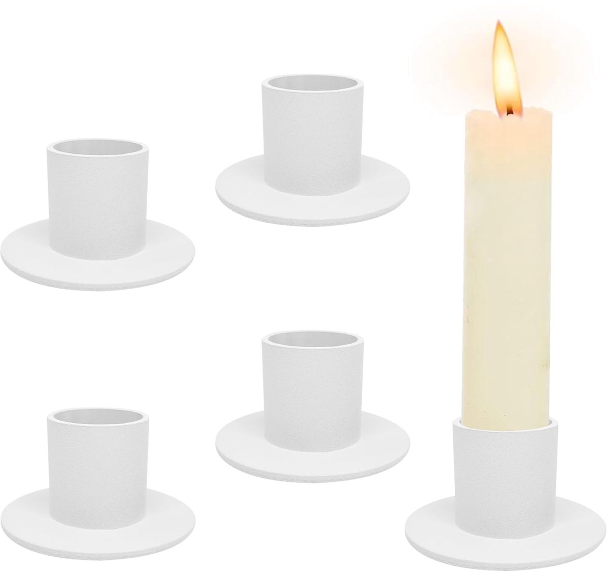 Ibenzoa Set van 4 Witte Retro Kandelaren voor Sfeervolle Woonkamer- en Eetkamerdecoratie