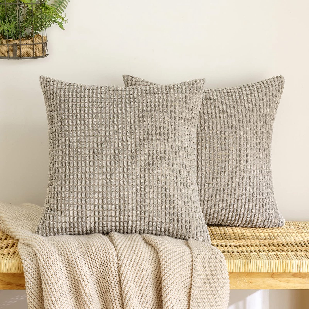 Ibenzoa Corduroy Zachte Fluwelen Kussenslopen Set voor Bank en Woonkamer, Zandkleur, 40 x 40 cm, 2 Stuks beige