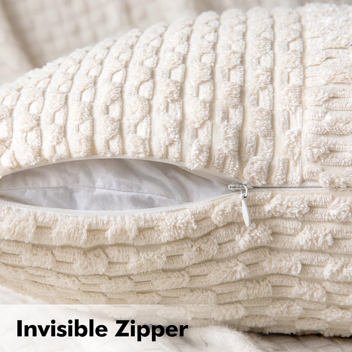 Ibenzoa Moderne Boho Patchwork Corduroy Kussenslopen Set van 2 voor Woonkamer en Slaapkamer ecru
