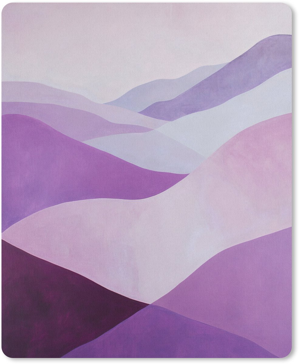 Muismat 19x23 cm - Mousepad Abstract - Heuvels - Landschap - Paars - Muismatten
