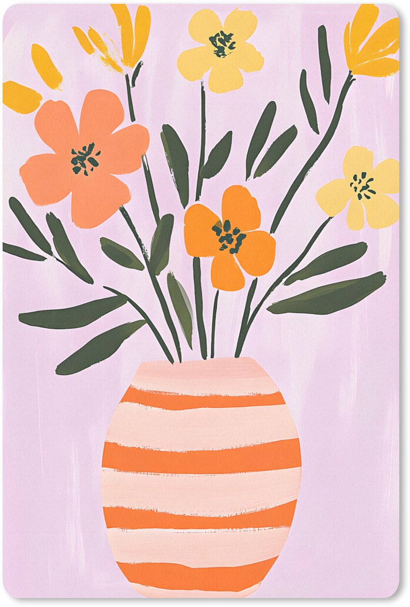 Muismat 18x27 cm - Mousepad Vaas - Gestreept - Bloemen - Oranje - Muismatten