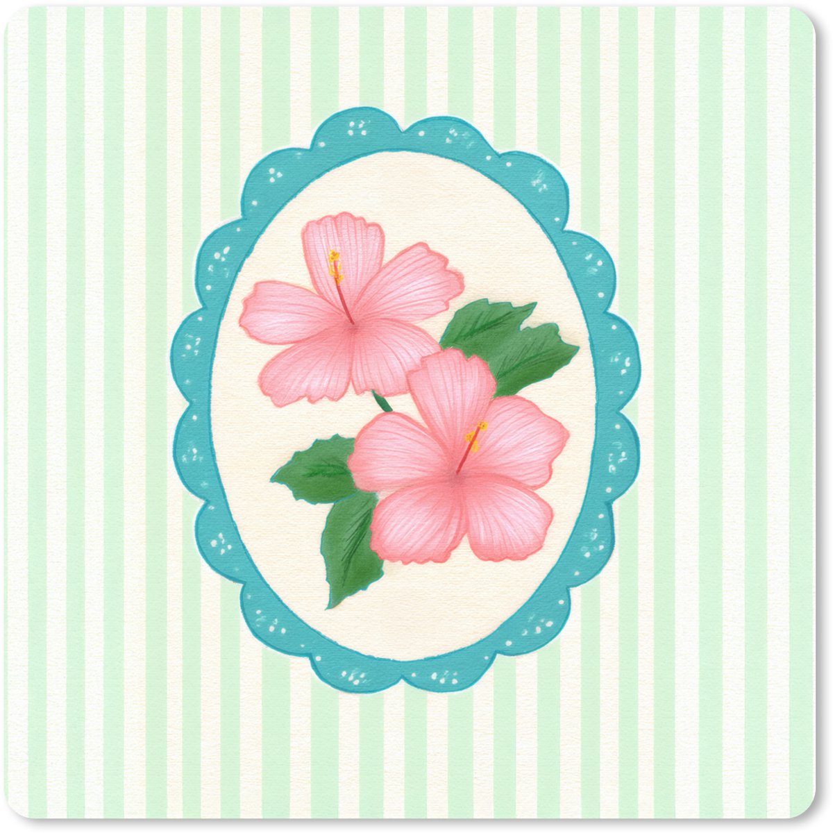Muismat 20x20 cm - Mousepad Bloemen - Ovaal - Strepen - Groen - Muismatten