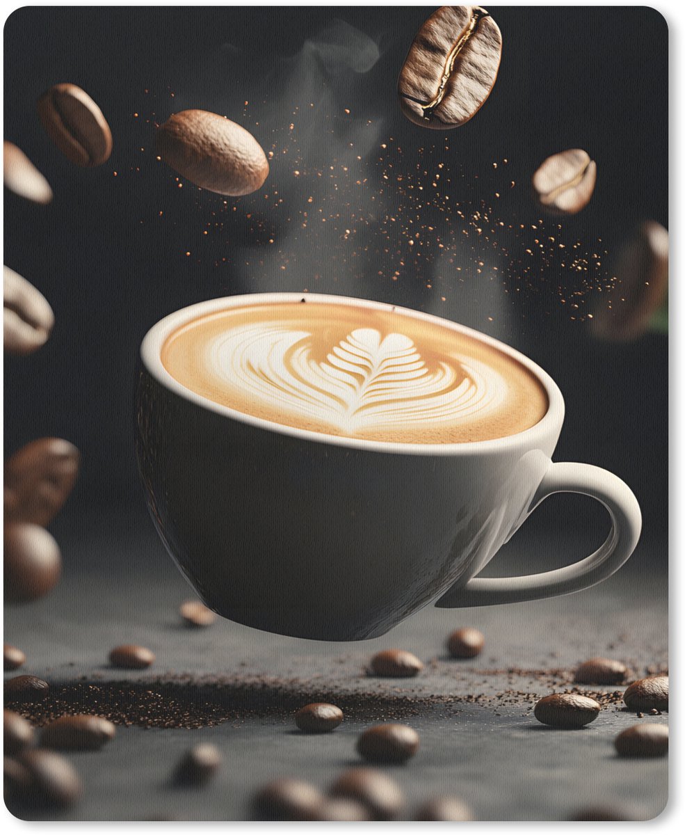 Muismat 19x23 cm - Mousepad Cappuccino - Kop - Bonen - Bruin - Muismatten