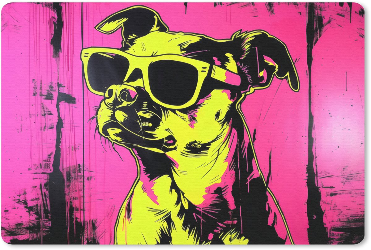 Muismat 27x18 cm - Mousepad Hond - Zonnebril - Roze - Art - Muismatten