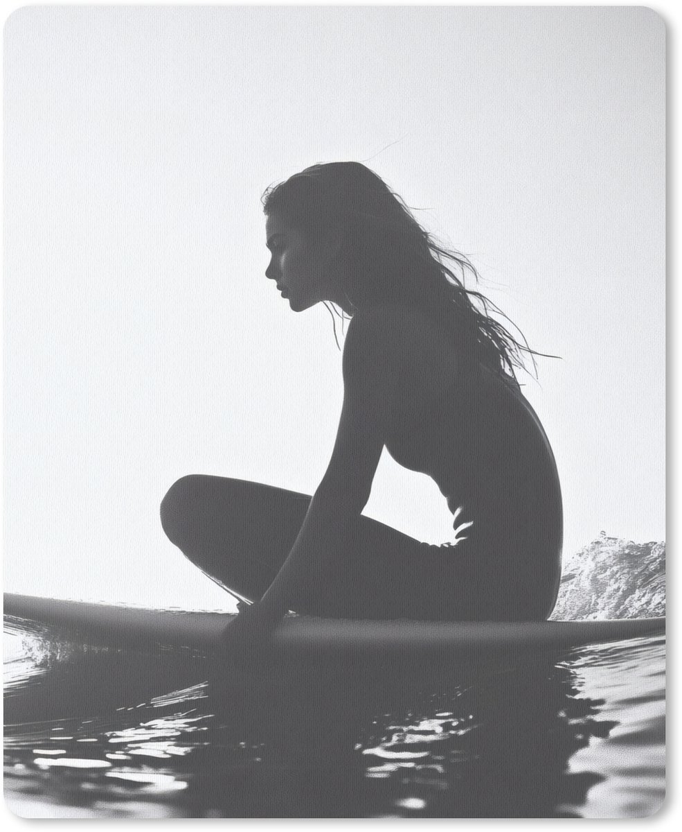 Muismat 19x23 cm - Mousepad Silhouet - Vrouw - Surfplank - Water - Muismatten