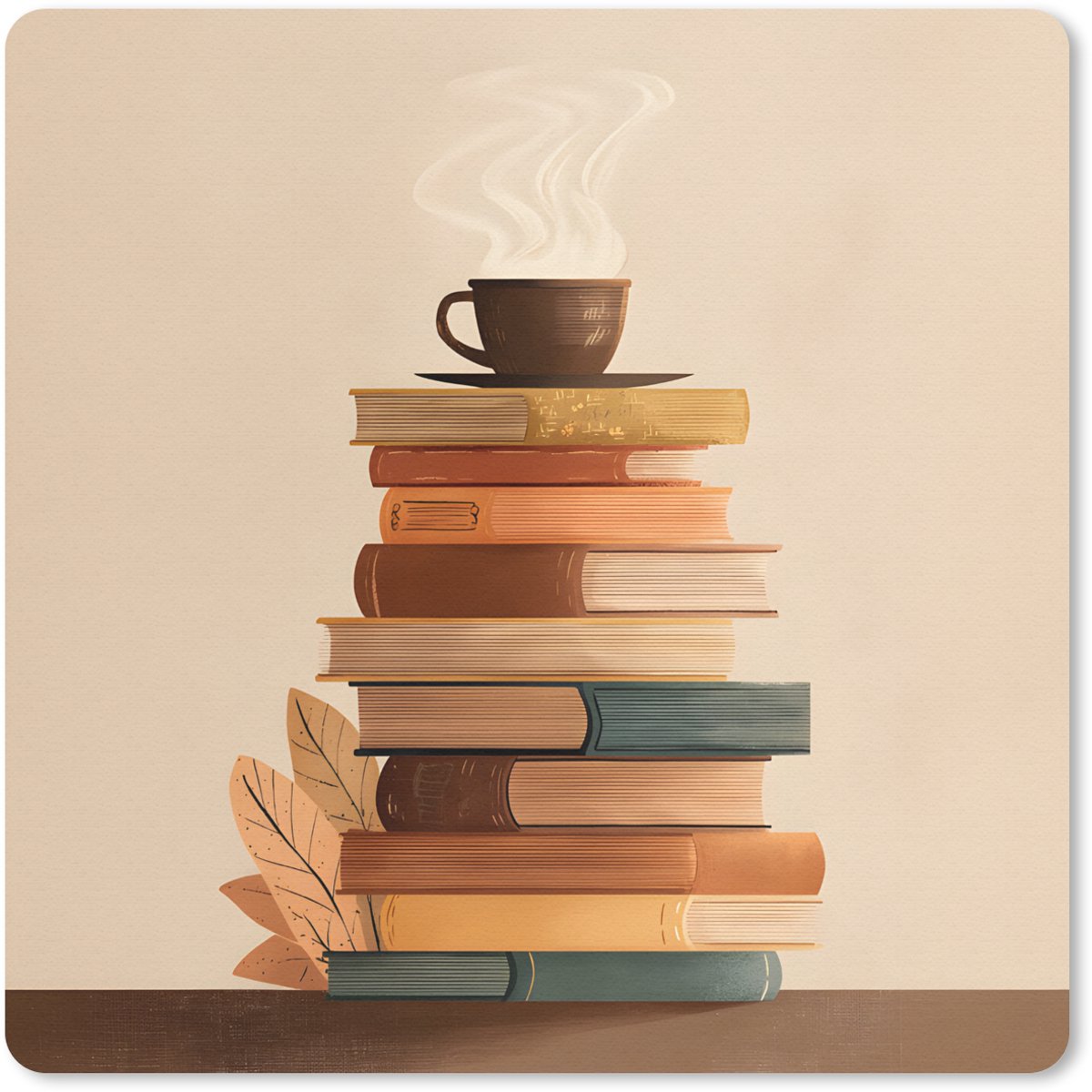 Muismat 30x30 cm - Mousepad Boeken - Toren - Koffie - Beige - Muismatten