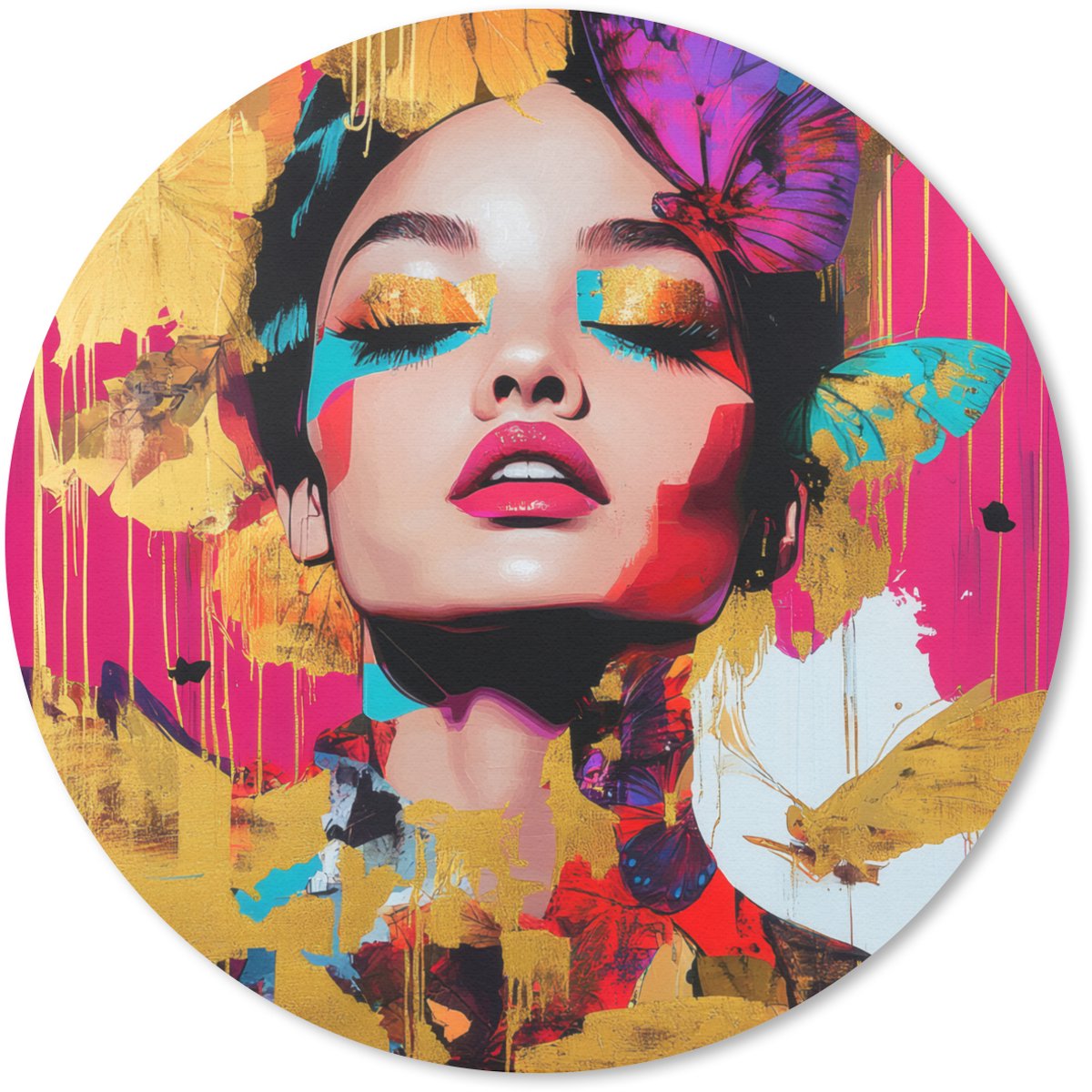 Muismat rond 20x20 cm - Mousepad Vrouw - Abstract - Kleurrijk - Ronde muismatten