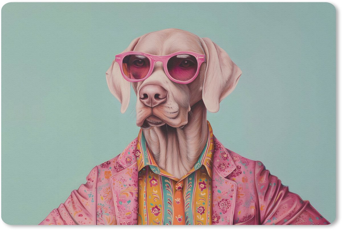 Muismat 27x18 cm - Mousepad Hond - Overhemd - Bloemen - Bril - Muismatten