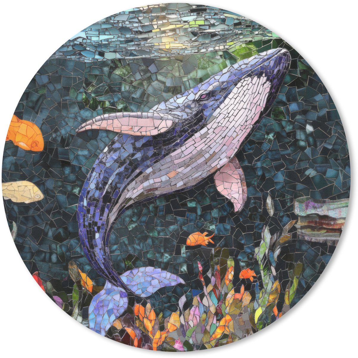 Muismat rond 50x50 cm - Mousepad Mozaïek - Walvis - Koraal - Water - Ronde muismatten