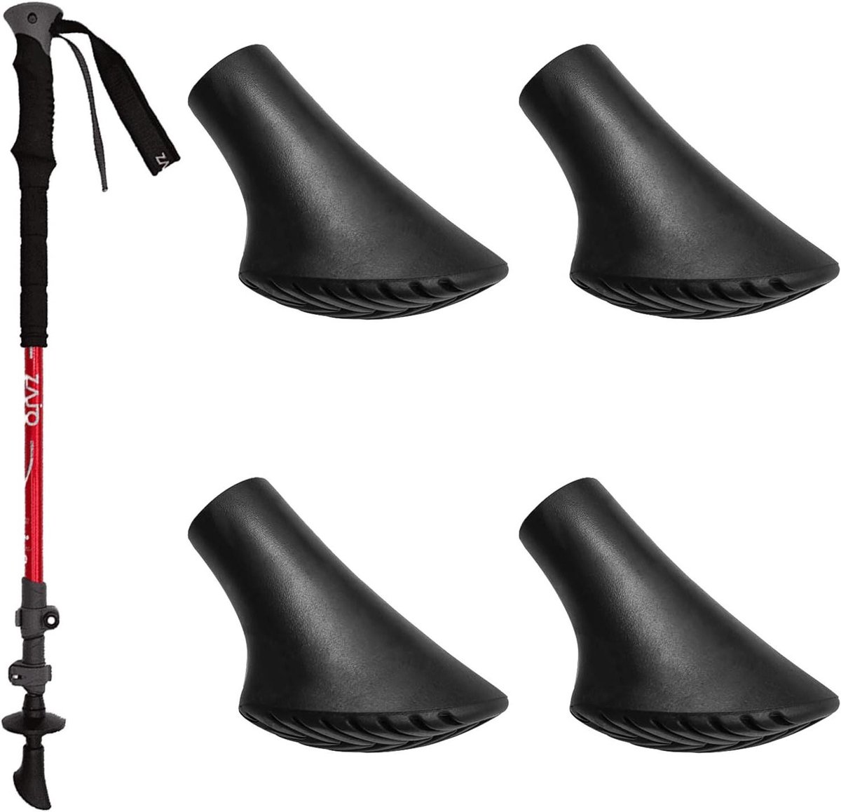 Allecto Plus - Nordic Walking Accessoires Set - 4 Stuks - Beschermrubbers en Pads - Geschikt voor Leki en Standaard Wandel- en Trekkingstokken - 11 mm