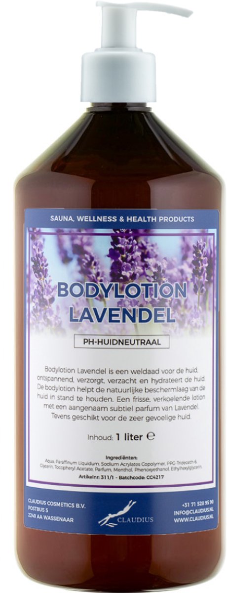 Bodylotion Lavendel 1 Liter met witte pomp - stijlvolle en duurzame uitstraling