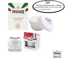 Proraso white pakket- Aftershavebalsem anti- irritatie , Pre Shave Crème en scheerzeep 150g in een practisch tasje