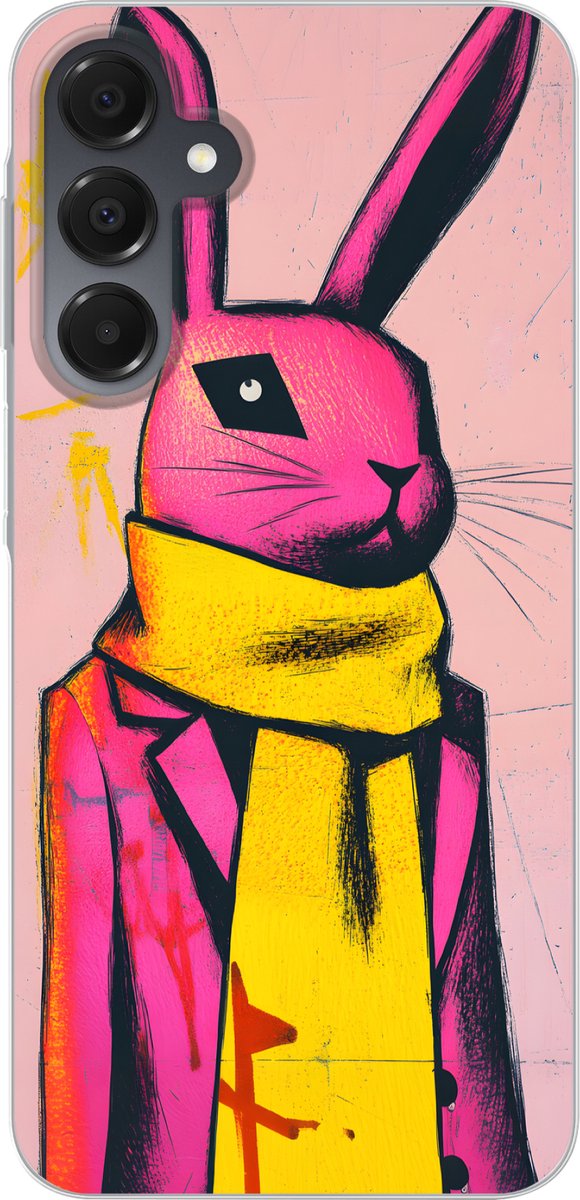 Telefoonhoesje Geschikt voor Samsung Galaxy A16 5G hoesje - Abstract - Konijn - Sjaal - Geel - Siliconen Telefoonhoesje Telefoonhoesje
