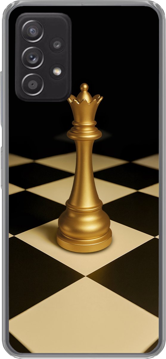 Telefoonhoesje Geschikt voor Samsung Galaxy A53 5G hoesje - Koningin - Schaakstuk - Geblokt - Goud - Siliconen Telefoonhoesje Telefoonhoesje