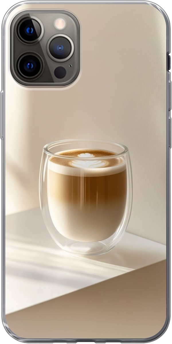 Telefoonhoesje Geschikt voor iPhone 12 Pro hoesje - Mok - Latte - Minimalistisch - Schaduw - Siliconen Telefoonhoesje Telefoonhoesje