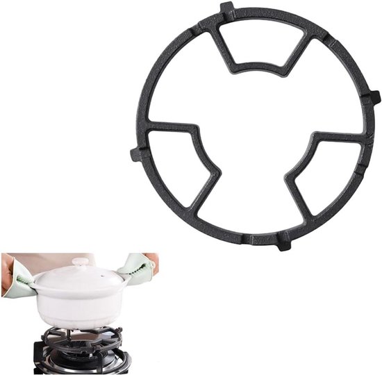 Allecto Plus - Gietijzeren wokhouder voor gasfornuis met vlamverdeler - Universele gasfornuis accessoires - Kwaliteitsmateriaal